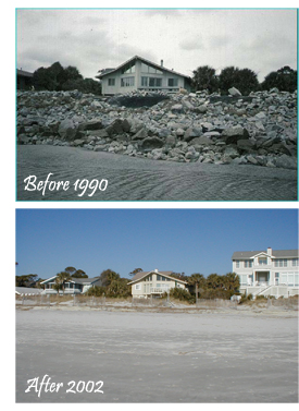 house on shoreline in 1990 compared to house on the beach after 2002