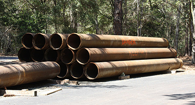 Beach Renourishment Pipes stacked and stored at beach park