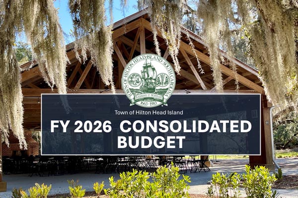 Fiscal Year 2026 Consolidated Budget text over photo of pavilion draped in oaks