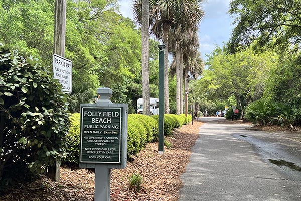 Folly Field Beach parking sign and lot