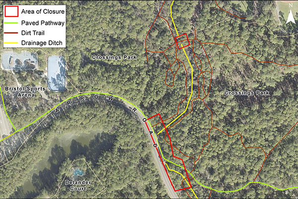 Aerial map of Arrow Road Stormwater work area