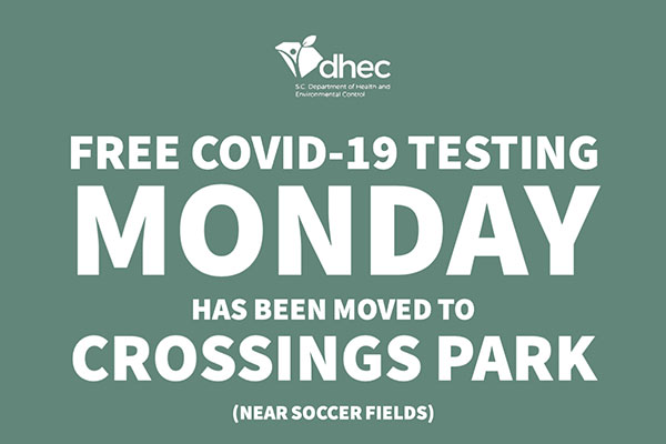 Free COVID-19 Testing Monday has been moved to Crossings Park (near soccer fields)