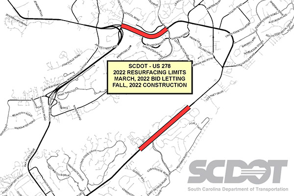 Map of SCDOT's road work on us 278